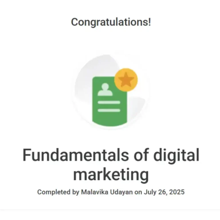 Fundamentals of Digital Marketing Certificate Malavika Udayan Best Freelance Digital Marketer in Trivandrum